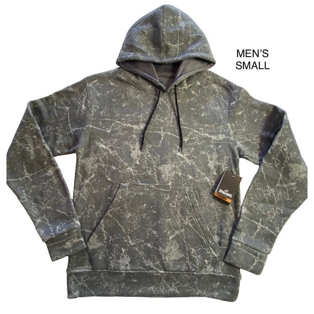 Spalding Men’s SMALL Marble Gray Print Fleece Pullover Hoodie